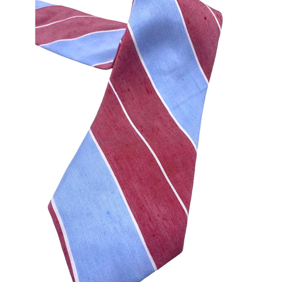 Ralph Lauren Tie Silk Slub Linen Blend Mens Light Blue Rose Red Dark Pink Stripe - Picture 5 of 12
